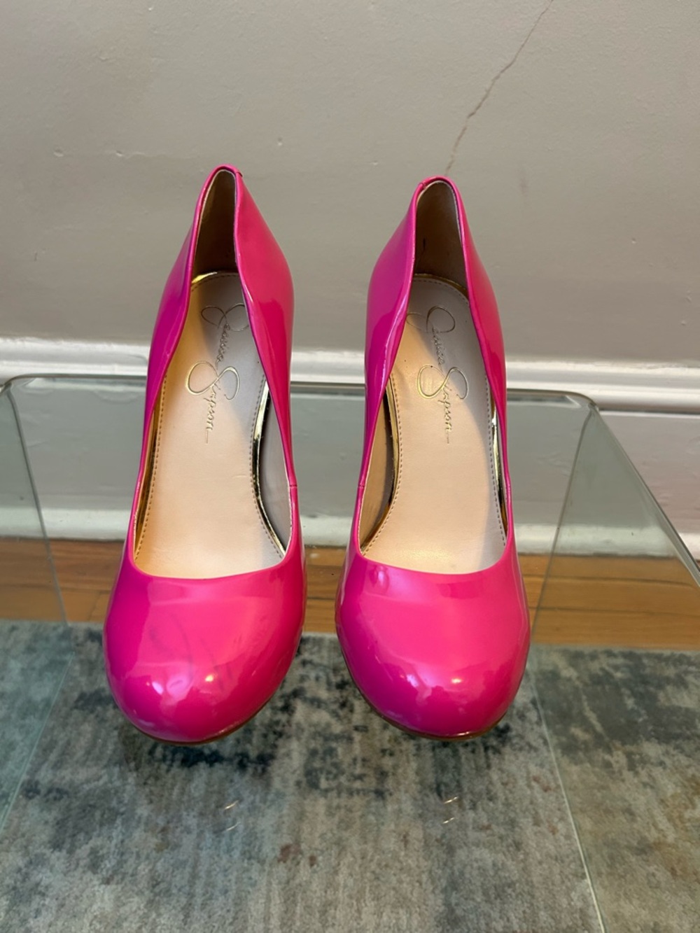 Jessica Simpson Vibrant Pink Patent Round-Toe Pumps